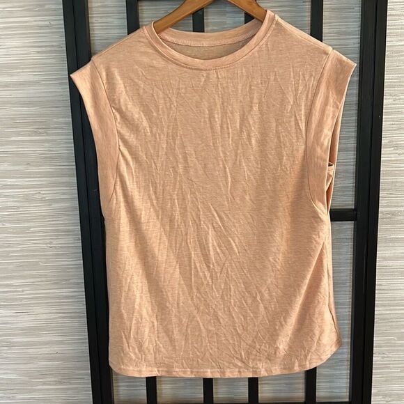 NWOT Cute cap sleeve T-shirt comfy apricot size small poly rayon oversized blush - Picture 1 of 5